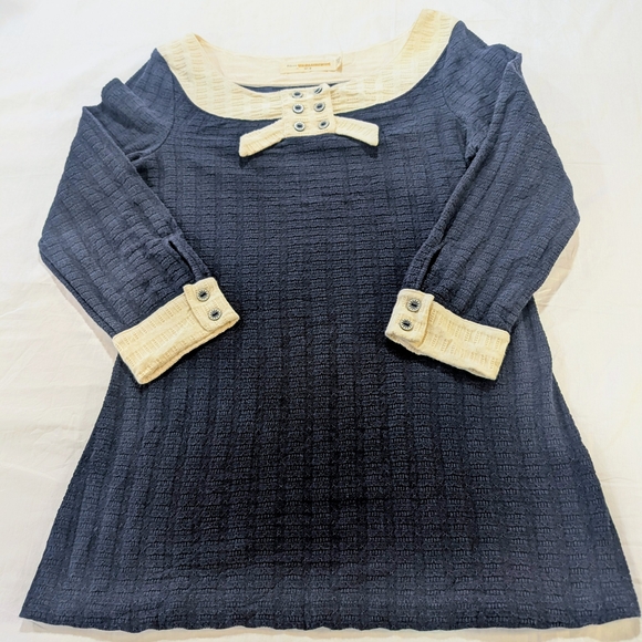 Anthropologie Pilcro Navy Cream Coastal Tunic Top  Nautical Quiet Luxury Medium - Picture 11 of 11